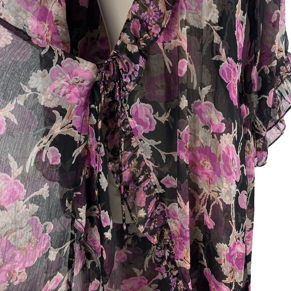 MISA Los Angelos Naia Floral Print Chiffon Wrap Midi Dress Size XS - Picture 12 of 14